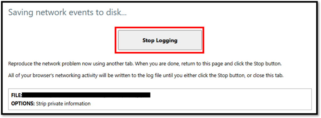 net-export 実行中にサイトへアクセスしているブラウザ画面の例